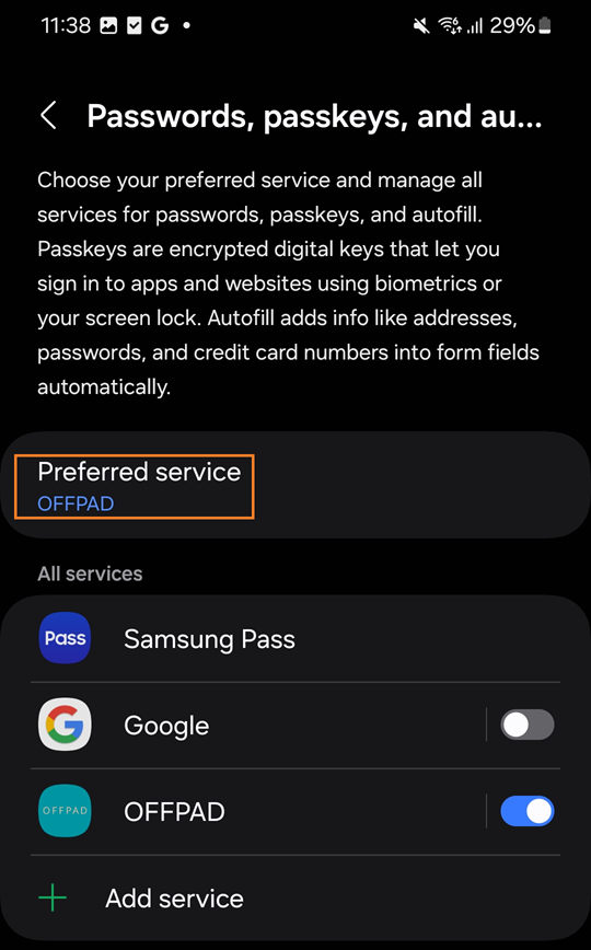 Select OFFPAD as service